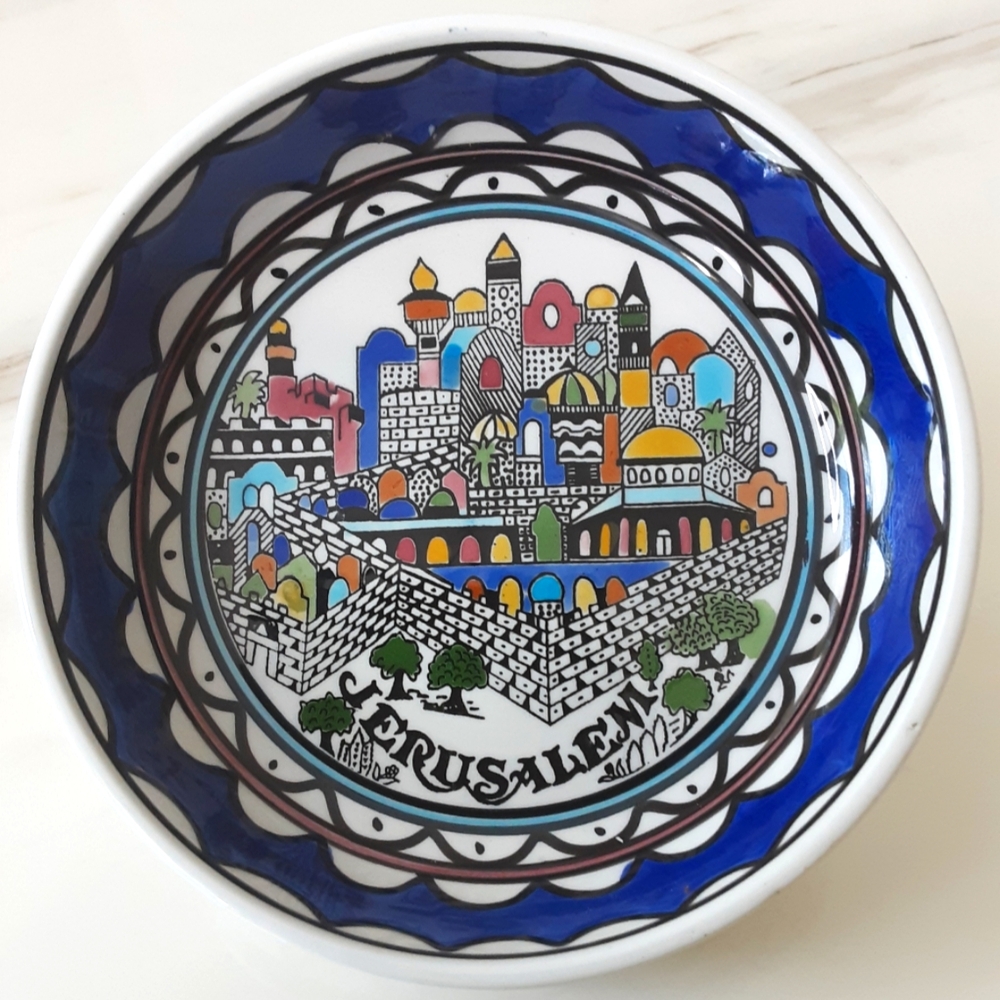 Jerusalem City Wall Hand Painted Armenia Motif Ceramic Bowl - Vtg